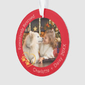 Passief geredde hond foto rood ornament (voorkant)