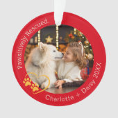 Passief geredde hond foto rood ornament (voorkant)