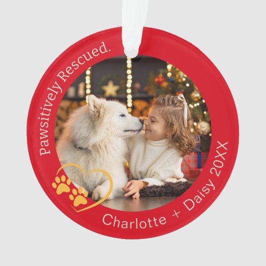 Passief geredde hond foto rood ornament (voorkant)