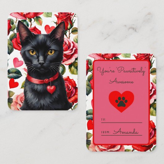 Passief Geweldige Black Cat Classroom Valentijn Notitiekaartje (Voorkant / Achterkant)