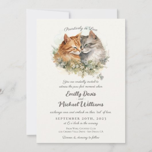 Passief in liefde romantische kat paar bruiloft kaart (Voorkant)