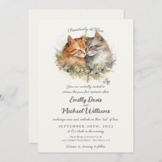 Passief in liefde romantische kat paar bruiloft kaart (Voorkant / Achterkant)