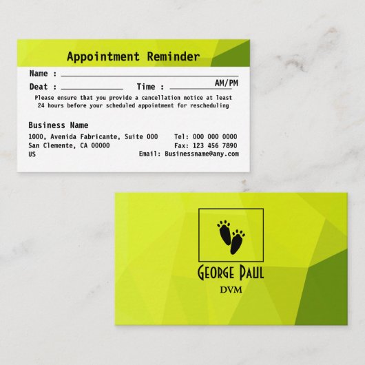 Passief ingepland: uw aankomende dierenarts afsprakenkaartje (Voorkant / Achterkant)