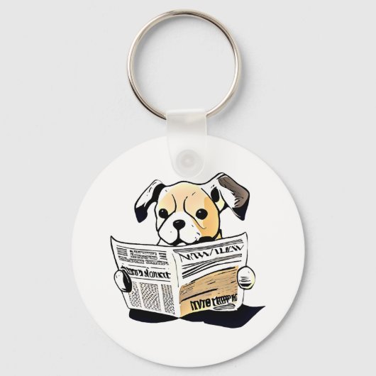 Passief nieuws Hond lezen krant T-shirt Sleutelhanger (Voorkant)
