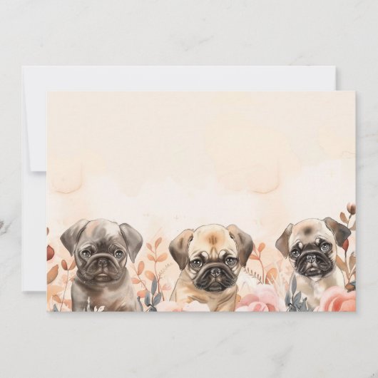 Passief Schattig drie Waterverf Pugs Bedankkaart (Voorkant)