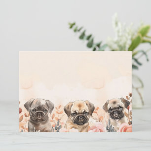 Passief Schattig drie Waterverf Pugs Bedankkaart