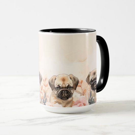 Passief Schattig drie Waterverf Pugs Mok (Voorkant rechts)