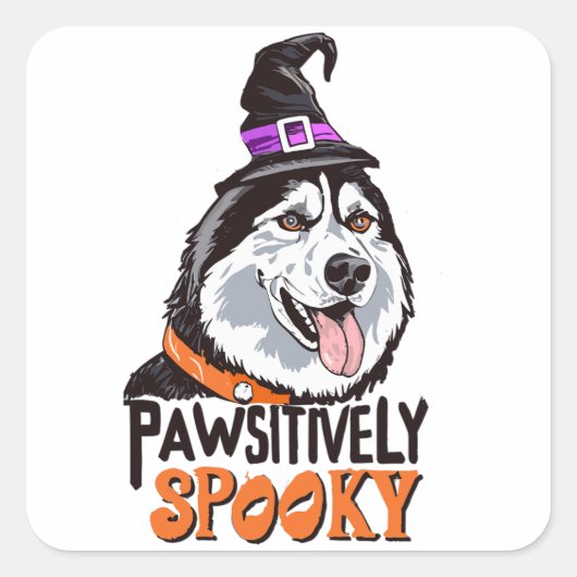 Passief Spooky Waterverf Halloween Husky Dog Vierkante Sticker (Voorkant)
