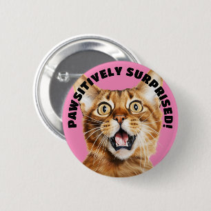 PASSIEF VERRAST! Grappige Crazy Cat Pink Ronde Button 5,7 Cm