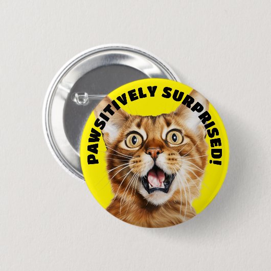 PASSIEF VERRAST! Grappige Gekke Kat Geel Ronde Button 5,7 Cm (Voorkant /achterkant)