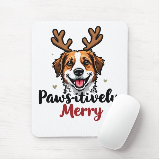 Passief vrolijk grappig kersthond rendier muismat (Met muis)