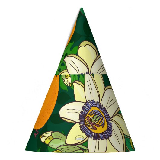 Passieflower Bloom: zwarte achtergrond . Feesthoedjes (Links)