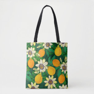 Passieflower Bloom: zwarte achtergrond . Tote Bag