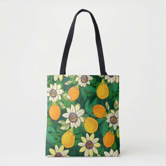 Passieflower Bloom: zwarte achtergrond . Tote Bag (Voorkant)
