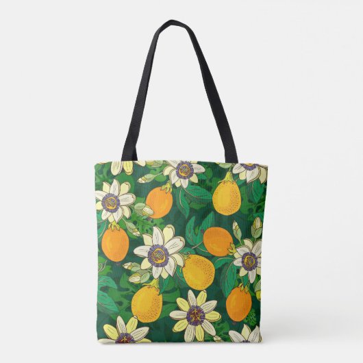 Passieflower Bloom: zwarte achtergrond . Tote Bag (Achterkant)