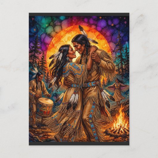 Passievolle Dans: Dansers van de Native American Briefkaart (Voorkant)