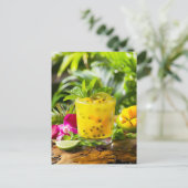 Passievrucht Mojito – Gele Drink Feestdagenkaart (Staand voorkant)