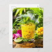 Passievrucht Mojito – Gele Drink Feestdagenkaart (Voorkant / Achterkant)