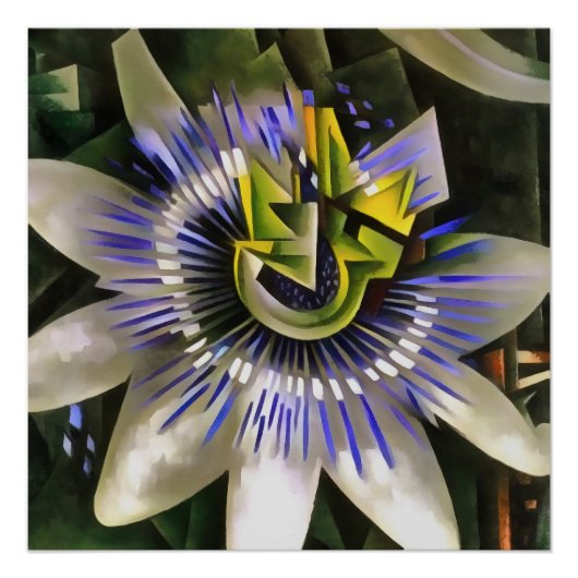 Passiflora Passion Flower in Geometric Art Style Perfect Poster (Voorkant)