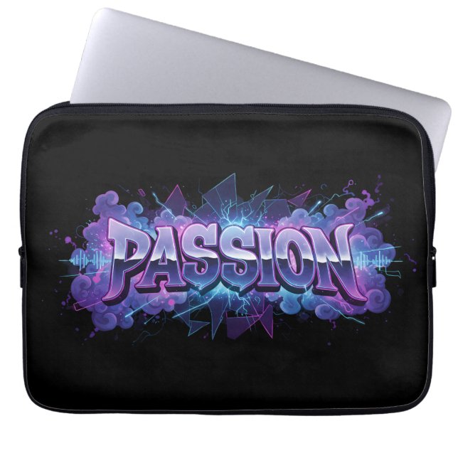 Passion Cyberpunk Typography – Vibrant Modern Word Laptop Sleeve (Voorkant)