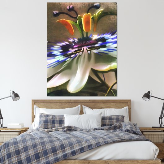Passion Flower Blossom in Art Deco Abstracte stijl Canvas Afdruk (Insitu (Slaapkamer))