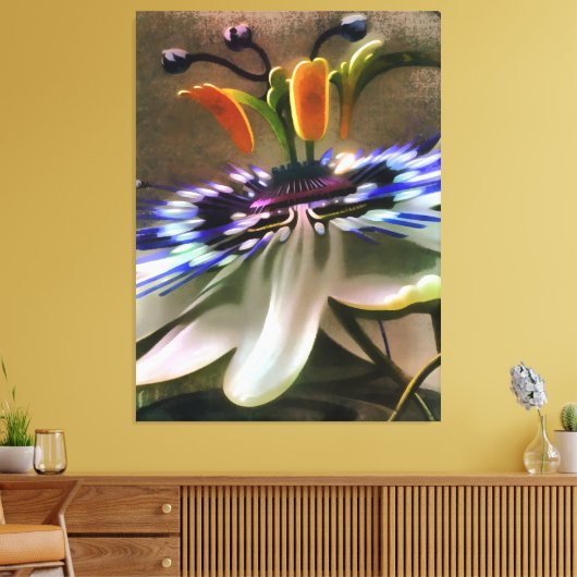 Passion Flower Blossom in Art Deco Abstracte stijl Canvas Afdruk (Insitu (Woonkamer))