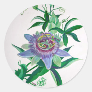 Passion Flower Botanical Art Ronde Sticker