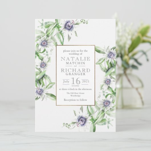 Passion Flower Wedding Invite Kaart (Staand voorkant)