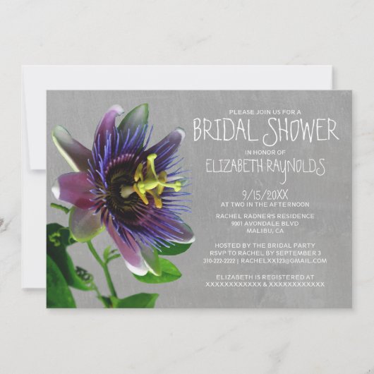 Passion Flowers Bridal Shower Invitations Kaart (Voorkant)