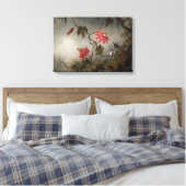 Passion Flowers en Hummingbird van Martin Heade Canvas Afdruk (Insitu (Slaapkamer))