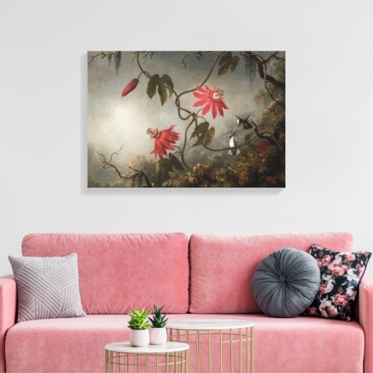 Passion Flowers en Hummingbird van Martin Heade Canvas Afdruk (Insitu (Woonkamer))