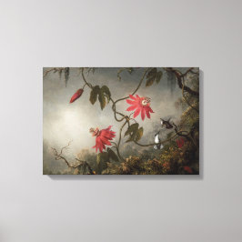 Passion Flowers en Hummingbird van Martin Heade Canvas Afdruk
