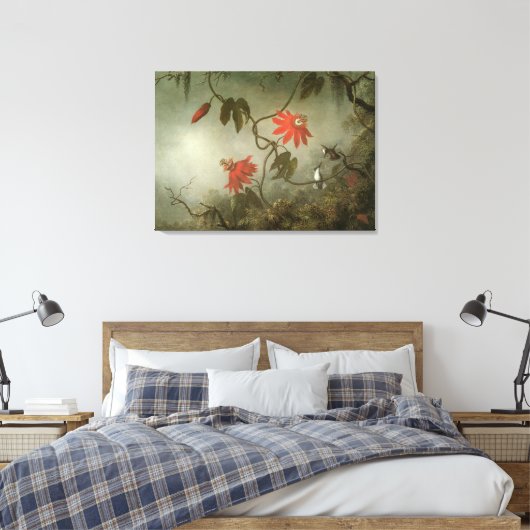Passion Flowers en Hummingbird van Martin J Heade Canvas Afdruk (Insitu (Slaapkamer))