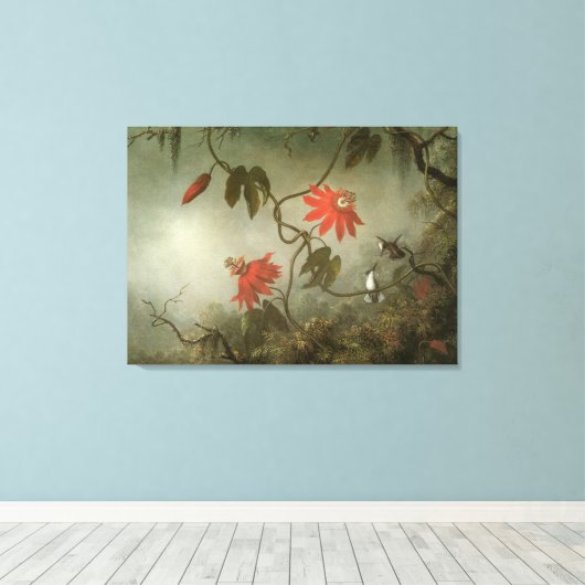 Passion Flowers en Hummingbird van Martin J Heade Canvas Afdruk (Insitu (Houten vloer))