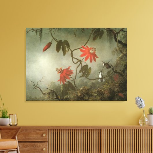 Passion Flowers en Hummingbird van Martin J Heade Canvas Afdruk (Insitu (Woonkamer))