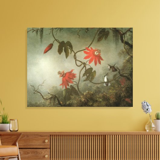 Passion Flowers en Hummingbird van Martin J Heade Canvas Afdruk (Insitu (Woonkamer))