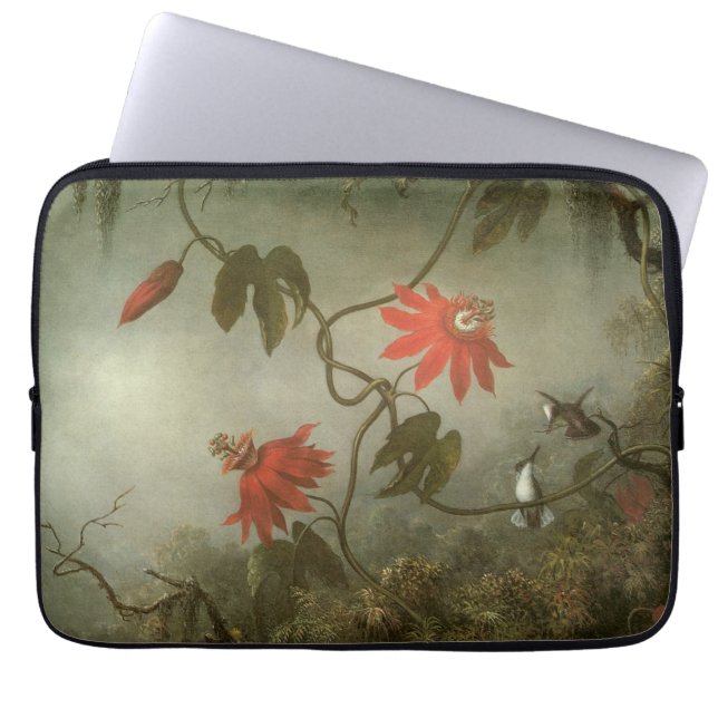 Passion Flowers en Hummingbird van Martin J Heade Laptop Sleeve (Voorkant)