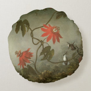 Passion Flowers en Hummingbird van Martin J Heade Rond Kussen