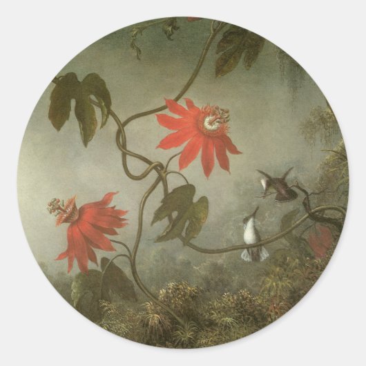 Passion Flowers en Hummingbird van Martin J Heade Ronde Sticker (Voorkant)