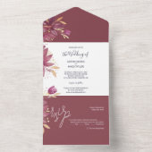 Passion Flowers Waterverf Burgundy en Gold All In One Uitnodiging (Binnen)