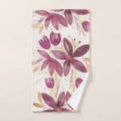 Passion Flowers, Waterverf Burgundy en Gold Bad Handdoek (Handdoek)
