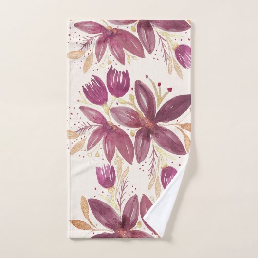 Passion Flowers, Waterverf Burgundy en Gold Bad Handdoek (Handdoek)