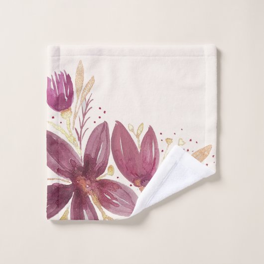 Passion Flowers, Waterverf Burgundy en Gold Bad Handdoek (Wasdoekje)
