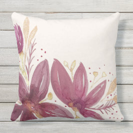 Passion Flowers, Waterverf Burgundy en Gold Buitenkussen