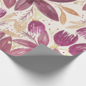 Passion Flowers, Waterverf Burgundy en Gold Cadeaupapier (Hoek)