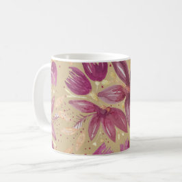 Passion Flowers, Waterverf Burgundy en Gold Koffiemok