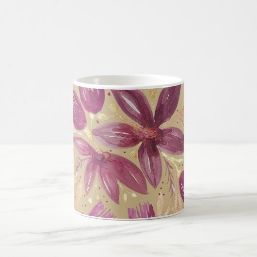 Passion Flowers, Waterverf Burgundy en Gold Koffiemok (Center)