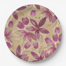 Passion Flowers, Waterverf Burgundy en Gold Papieren Bordje