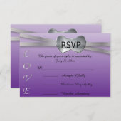 Passion Paars en Silver Wedding Love Hearts RSVP Kaartje (Voorkant / Achterkant)