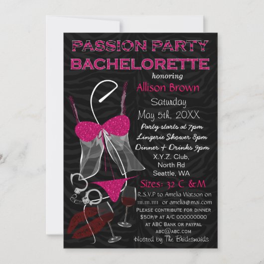 Passion Party Bachelorette, Lingerie Shower Invite Kaart (Voorkant)
